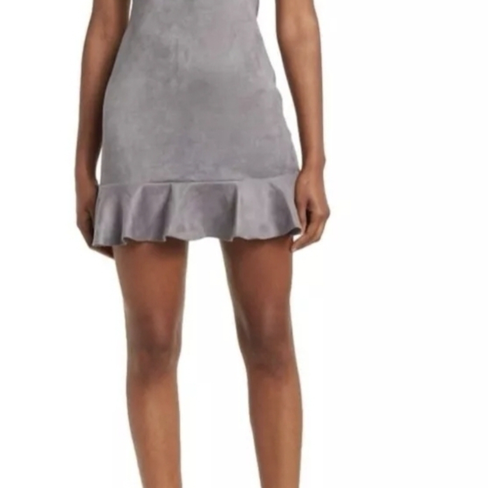 Susana Monaco String Silver Faux Suede Ruffled Mini Dress NEW!! Size XL - Picture 2 of 10